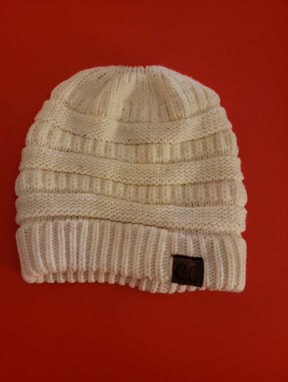 Cream Ribbed Knit Hat